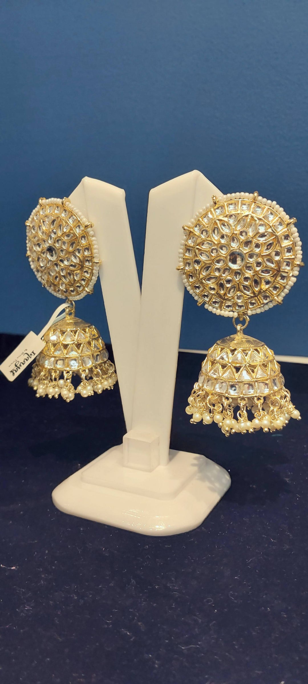 Shayma White Pearl and Gold Indian Jhumka Earrings