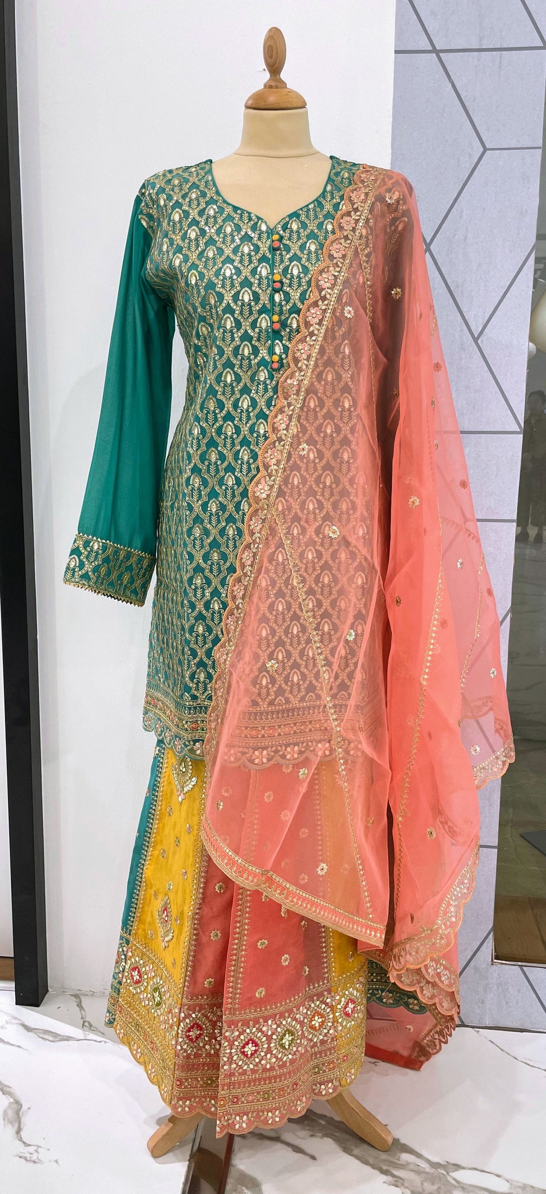 Navya Turquoise and Pink Sharara Set ( Ready-to-Wear)