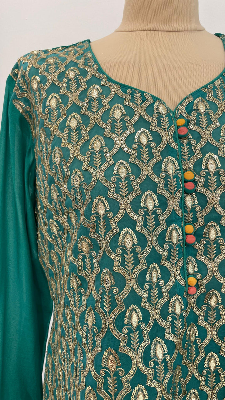 Navya Turquoise and Pink Sharara Set ( Ready-to-Wear)