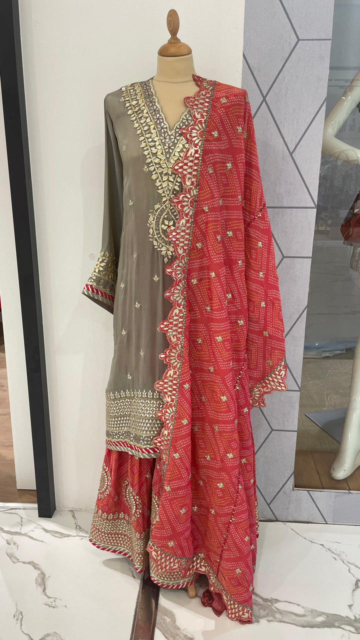 Navya Grey with Pink Sharara Set ( Ready-to-Wear)