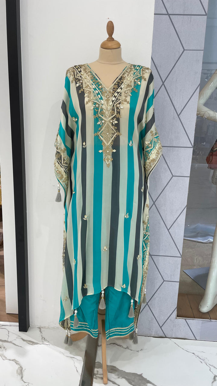 Navya Stripe Turquoise kaftan  sets (Ready to Wear)