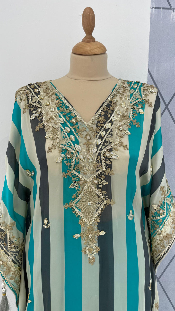 Navya Stripe Turquoise kaftan  sets (Ready to Wear)