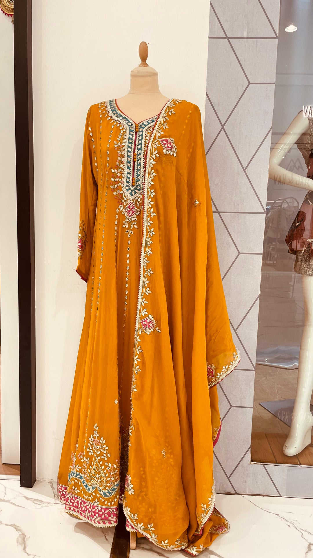 Navya Gota Yellow Anarkali Set Eid festive outfits(Ready to Wear)