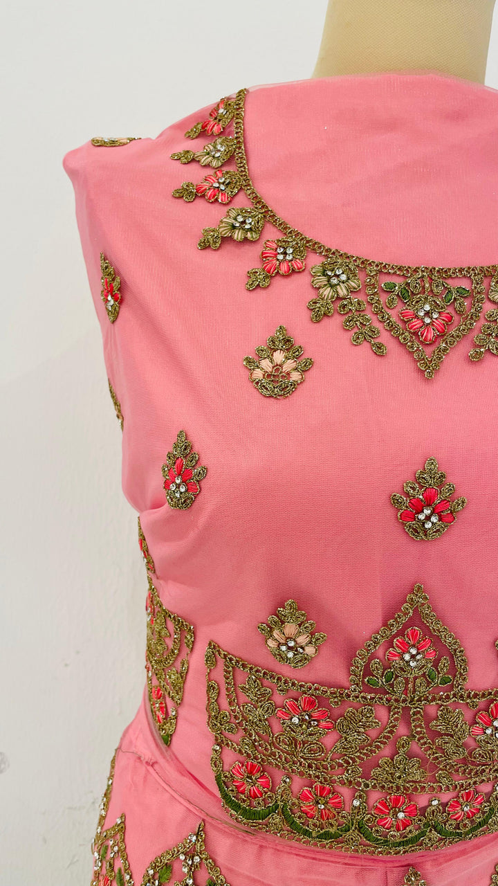 Shagun Rose Pink with Gold  Net Lehenga (Unstitched)
