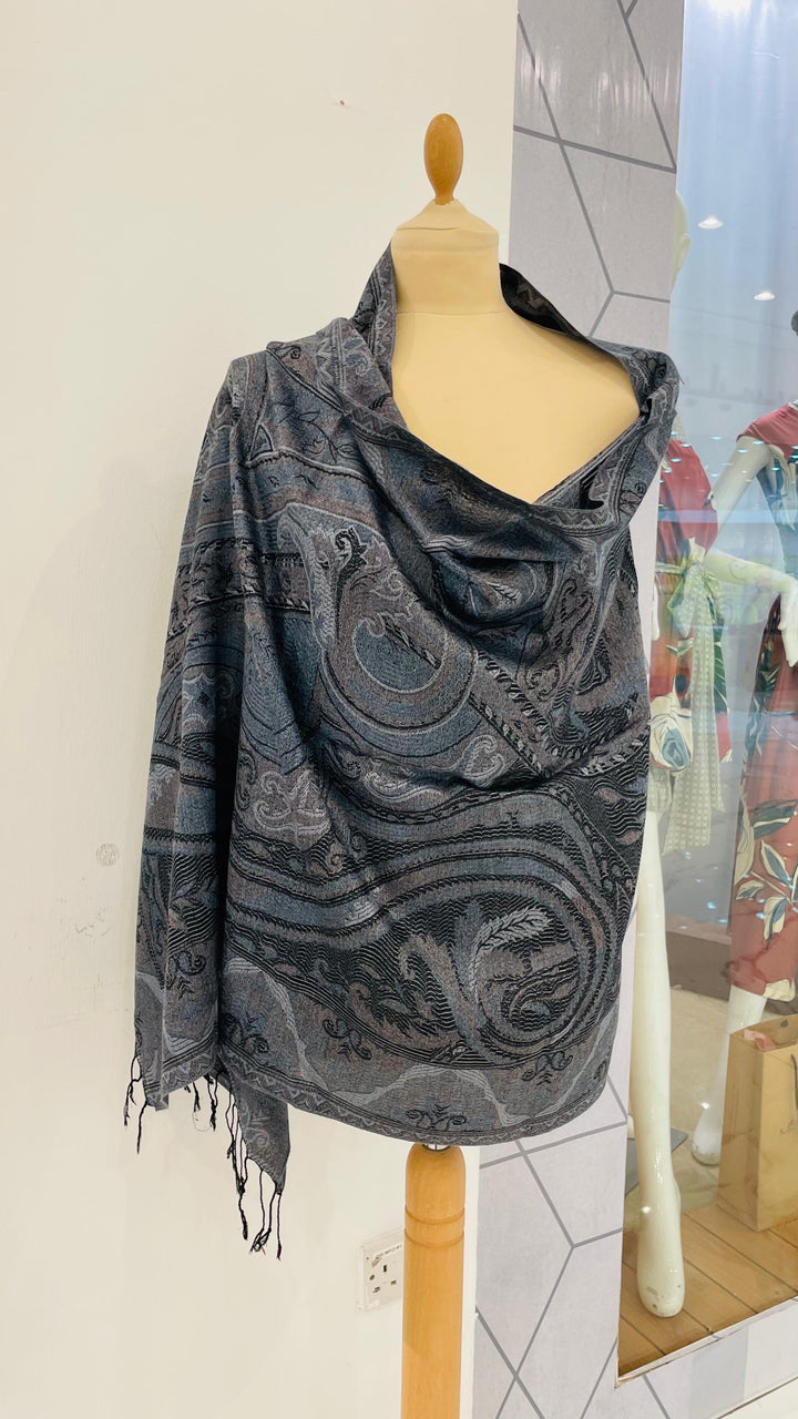 Janvi Black and Grey Mixed Cashmere Scarf