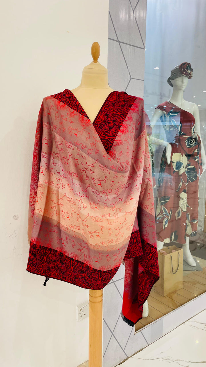 Janvi Cherry Red Shading Mixed Cashmere Scarf