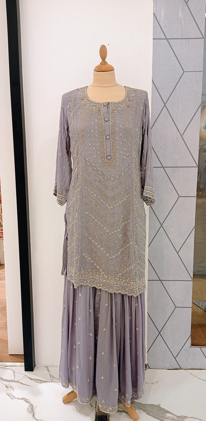 Indian womens fashion in Dubai Navya Beaded Periwinkle Lilac Sharara Set Eid festive outfits(Ready to Wear)