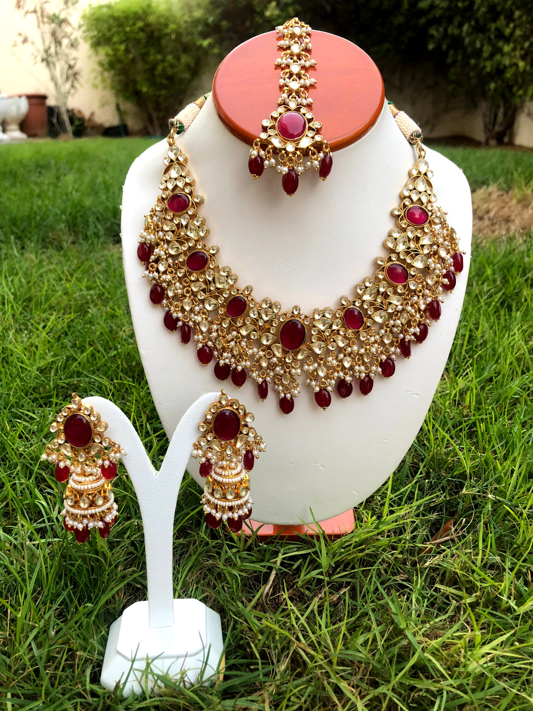 Meher Ruby Necklace and Earrings Kundan Set