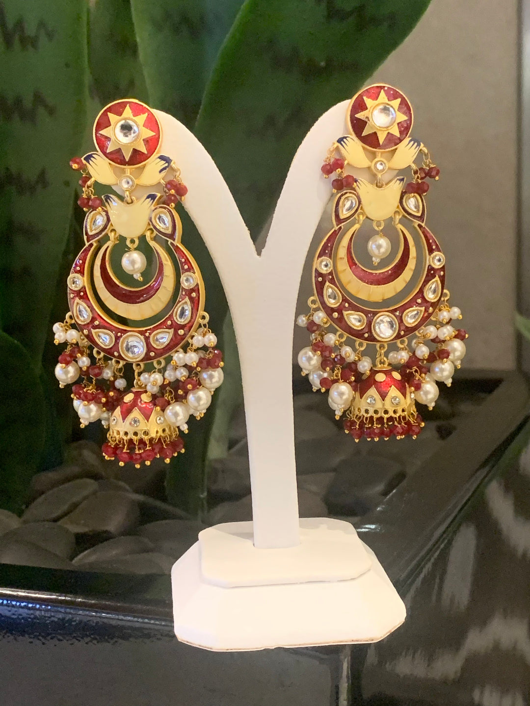 Lavina Red and Yellow Folk Enamel Maang-Tikka and Earrings Set