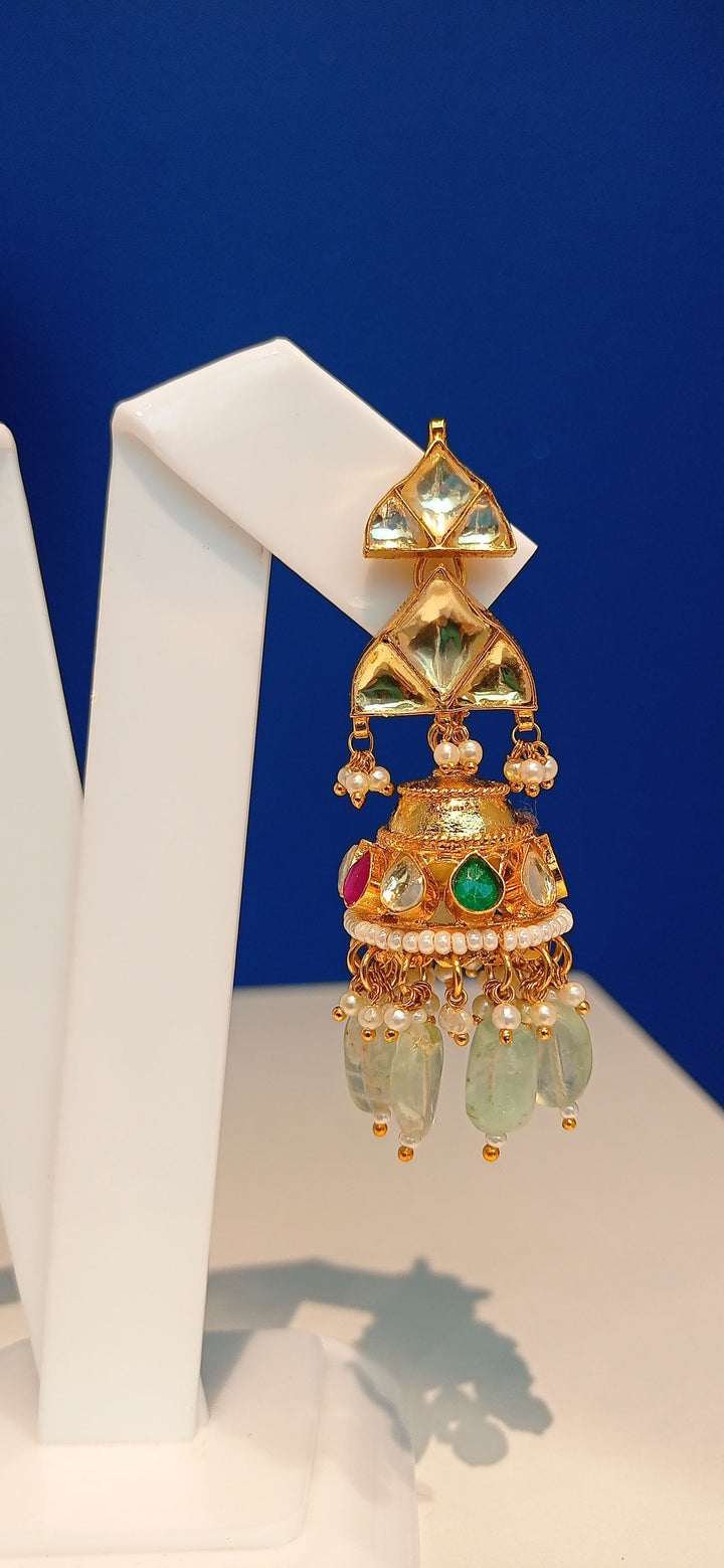 Kavya Double-Strand Kundan Polki Diamond, Ruby Red and Jade Green Necklace and Earrings Set