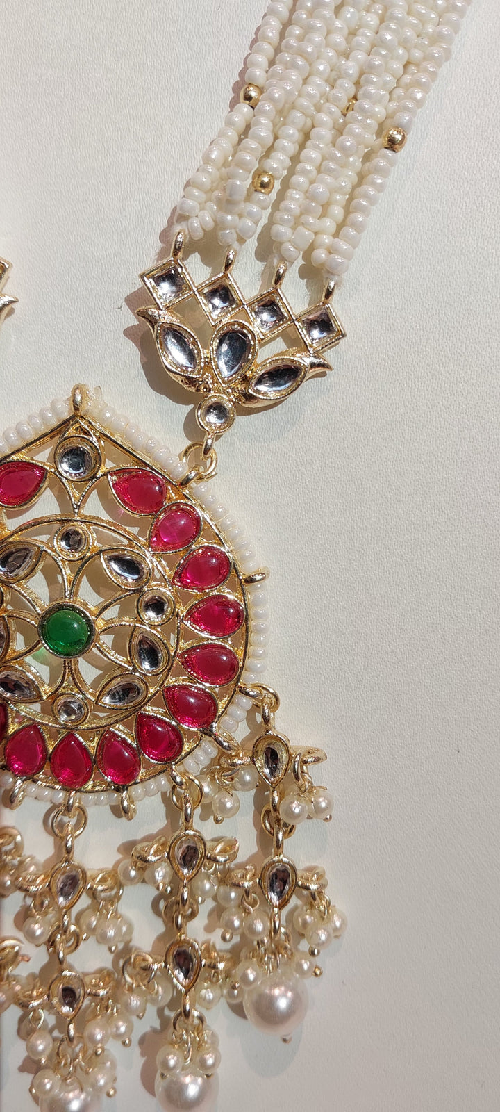 Reena Rice Pearl Kundan Pendant Necklace and Jhumka Earrings Set