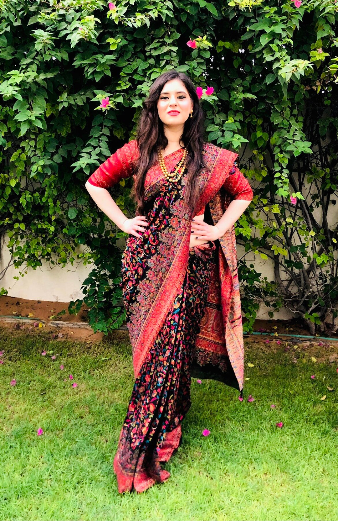 Nayan Silk Saree Black, Red, Turquoise Paisley Design With Zari (Pre Order)