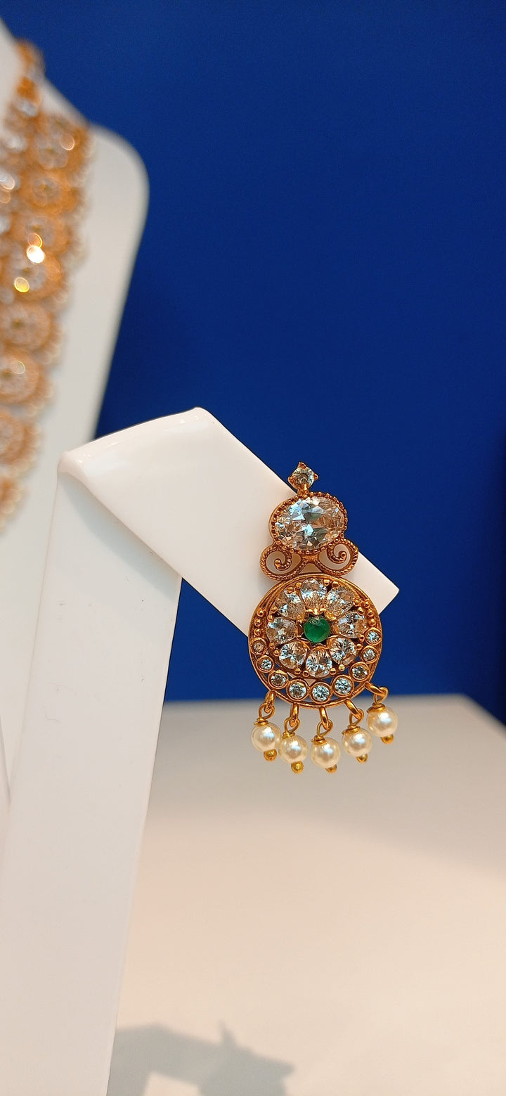 Subhabya Delicate Gold and Emerald Long Necklace and Earrings Set