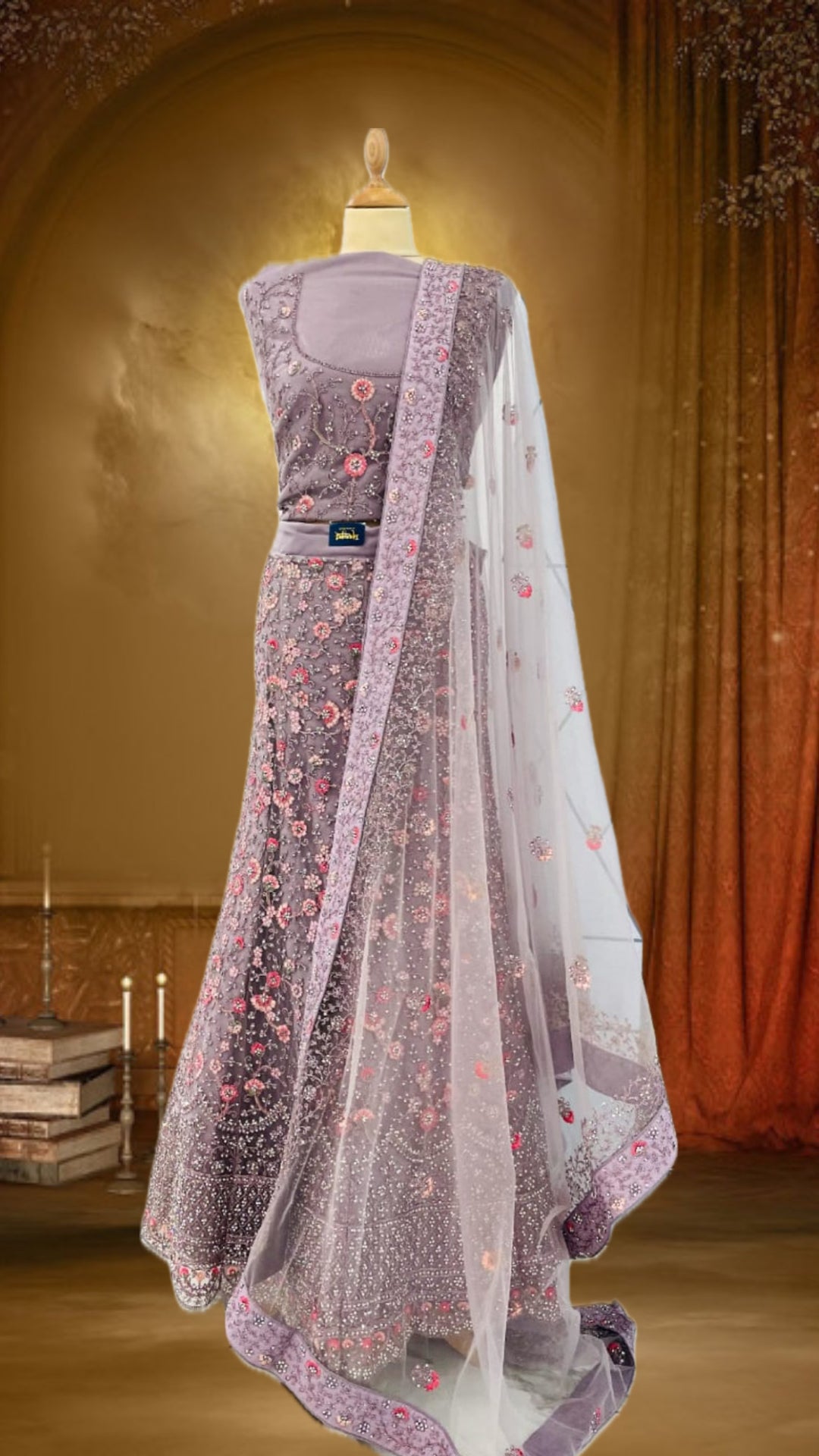 Shagun Lilac with pink and Silver Net Lehenga (Unstitched)
