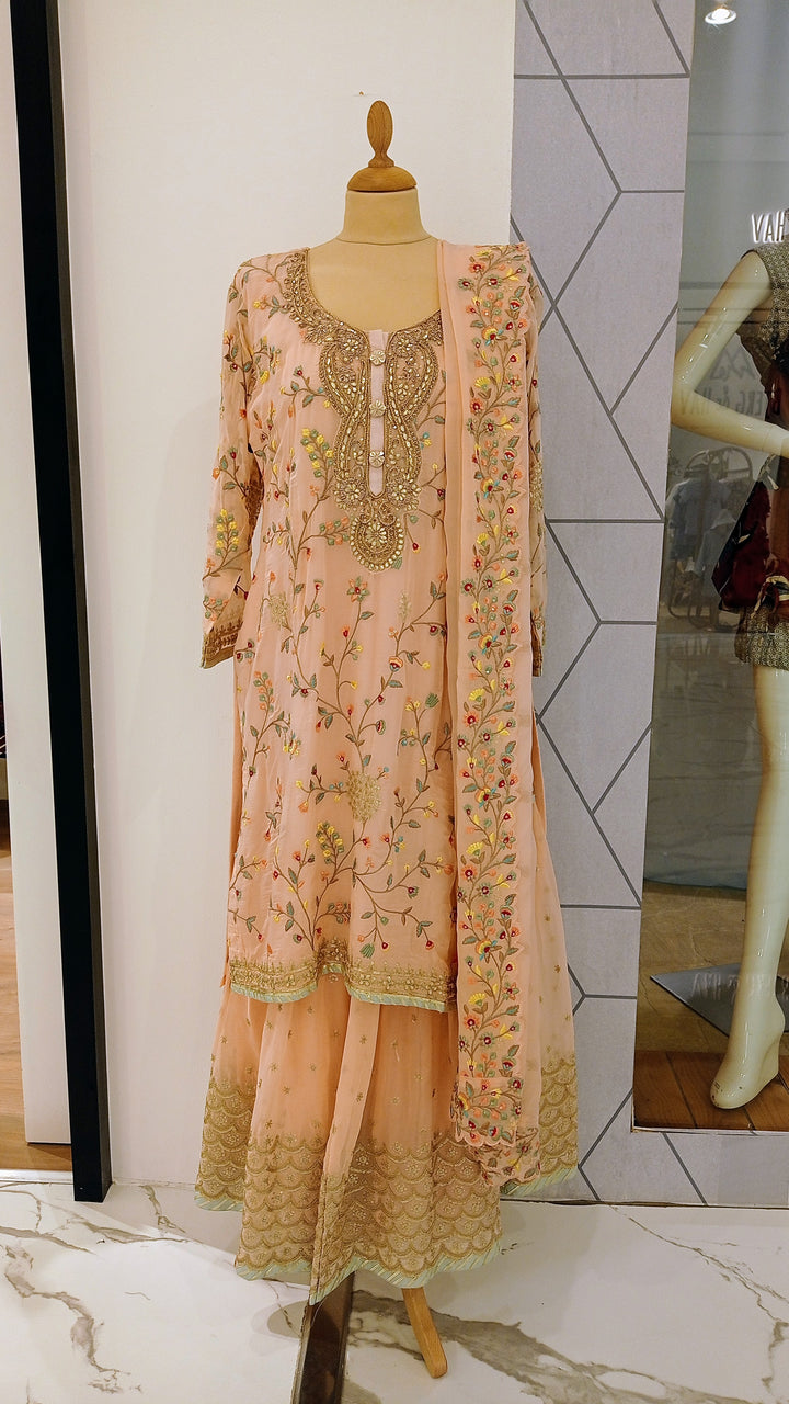 Sarmila Peach Sharara Suit Set (Ready-to-Wear)
