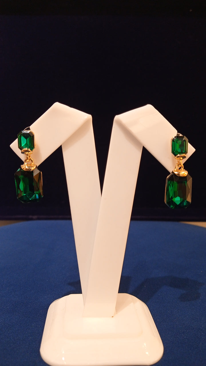 Christie Emerald Green Zircon Crystal Stone Earrings