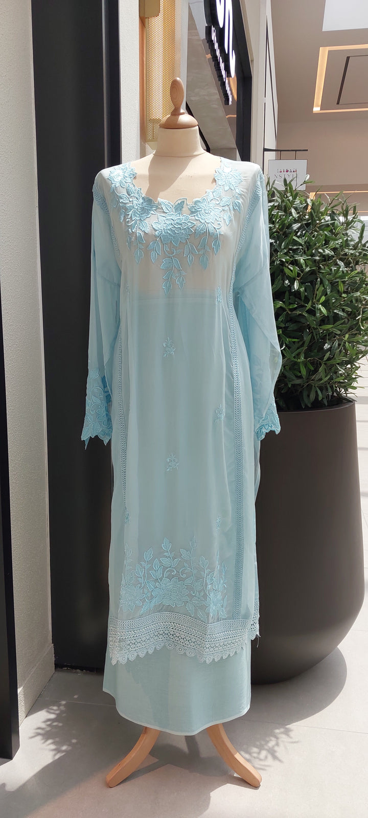 Navya Aqua Blue Organza Silk Suit Set Dupatta (Semi-Stitched)