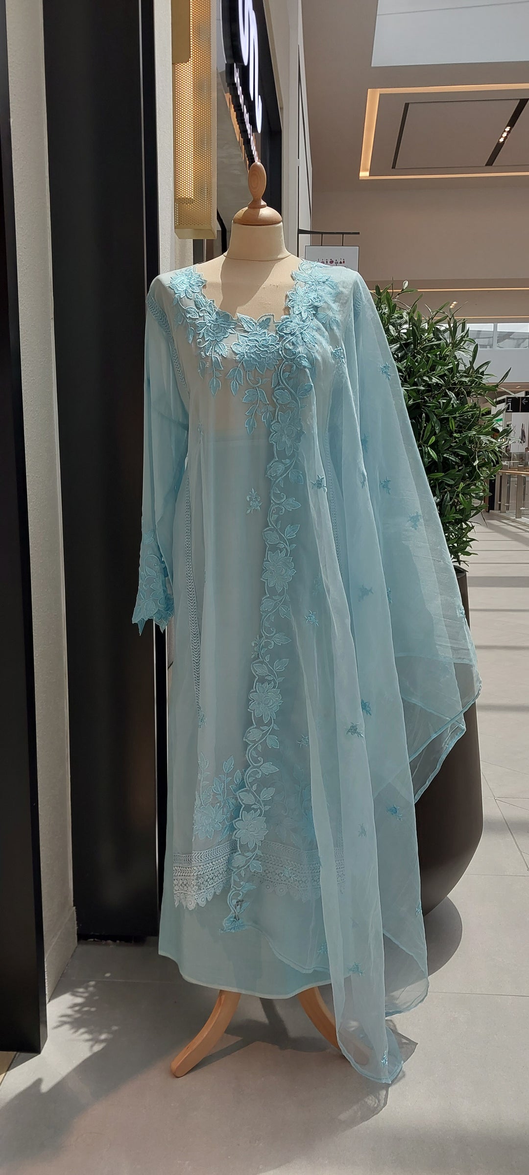 Navya Aqua Blue Organza Silk Suit Set Dupatta (Semi-Stitched)