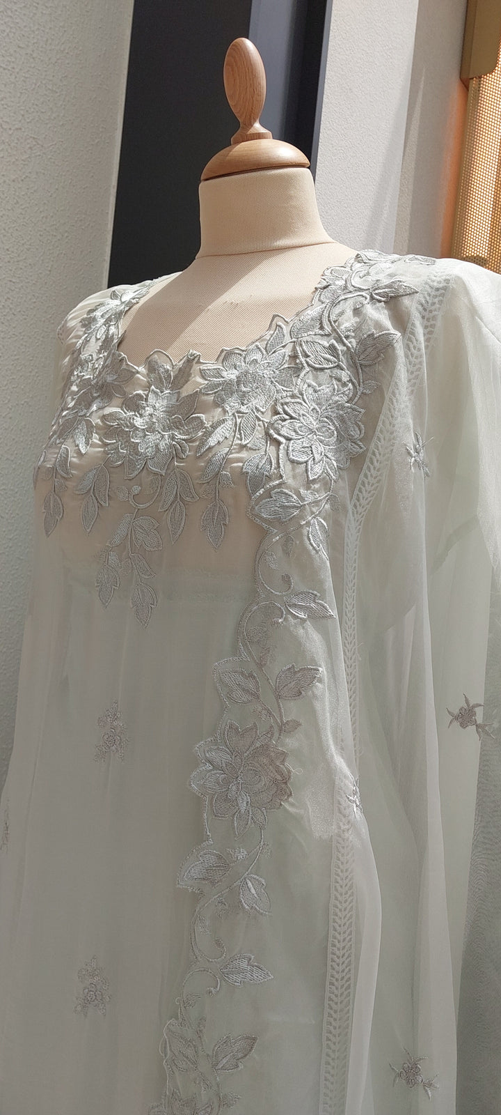 The ''Navya'' Ivory White Organza Silk  Suit Set Dupatta (Semi-Stitched)(New)