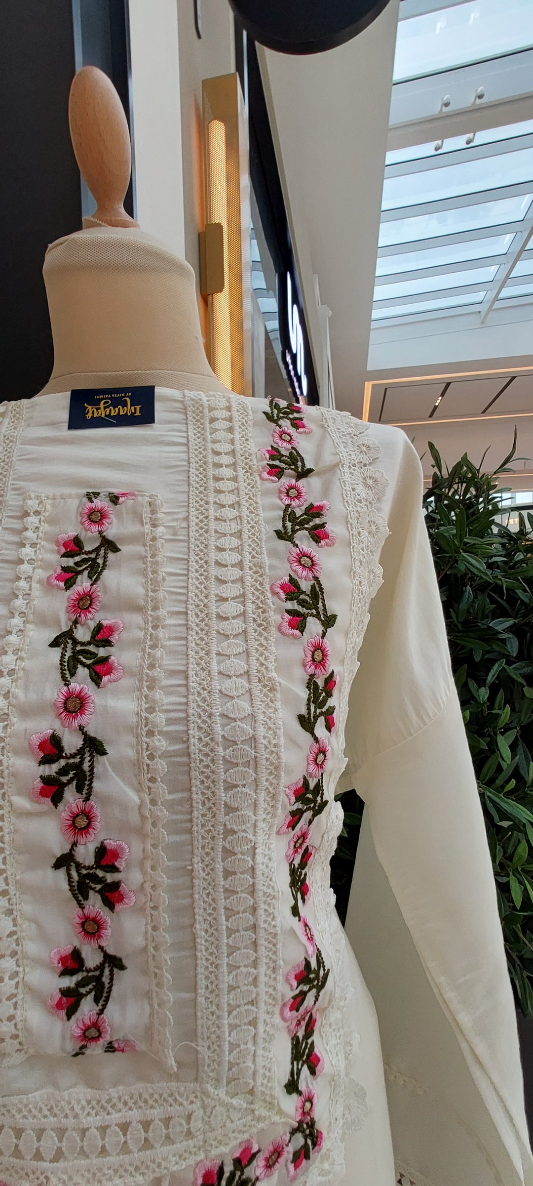 The ''Navya'' White and Peach Organza Silk  Suit Set Dupatta (Semi-Stitched)(New)