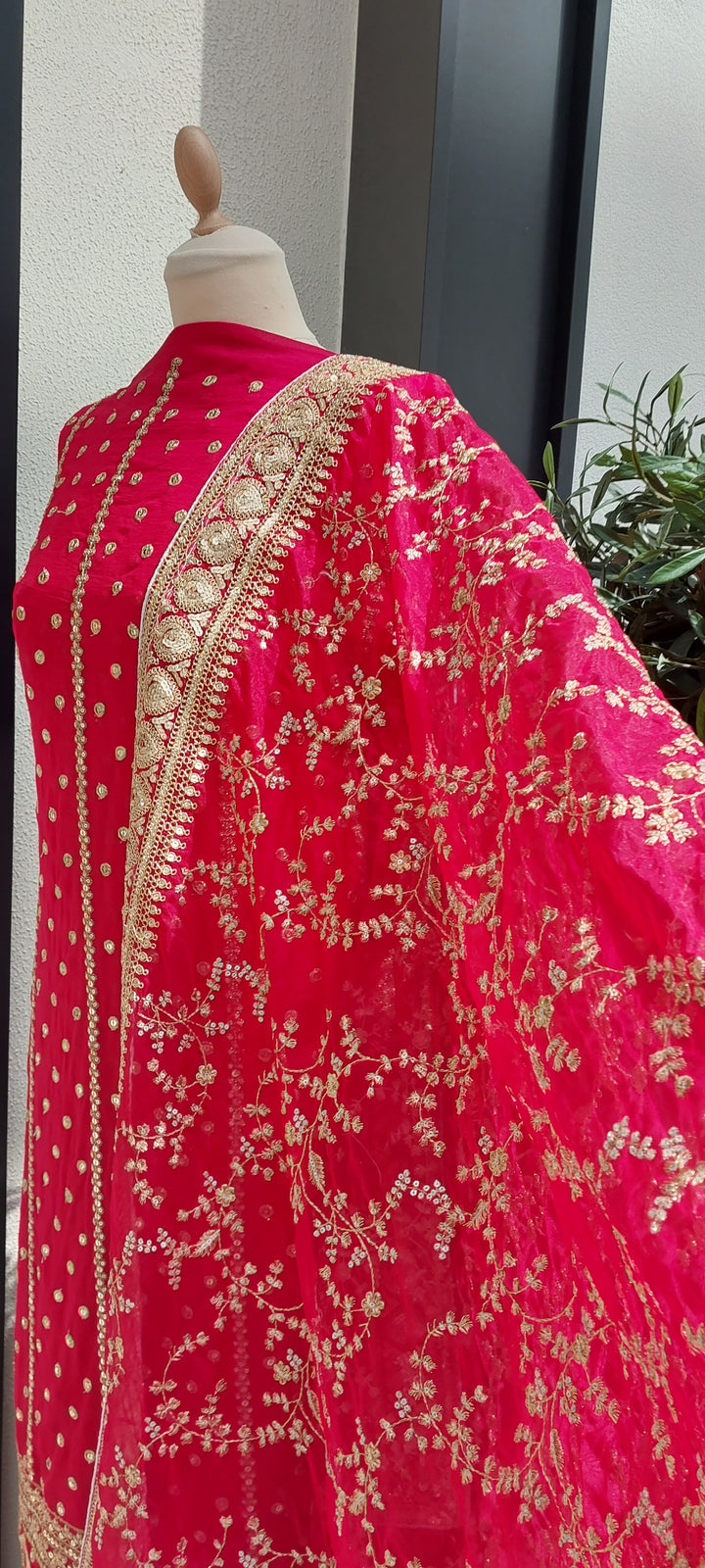 The "Bahara" Red Embroidered Georgette Suit Set (Unstitched)(NEW)