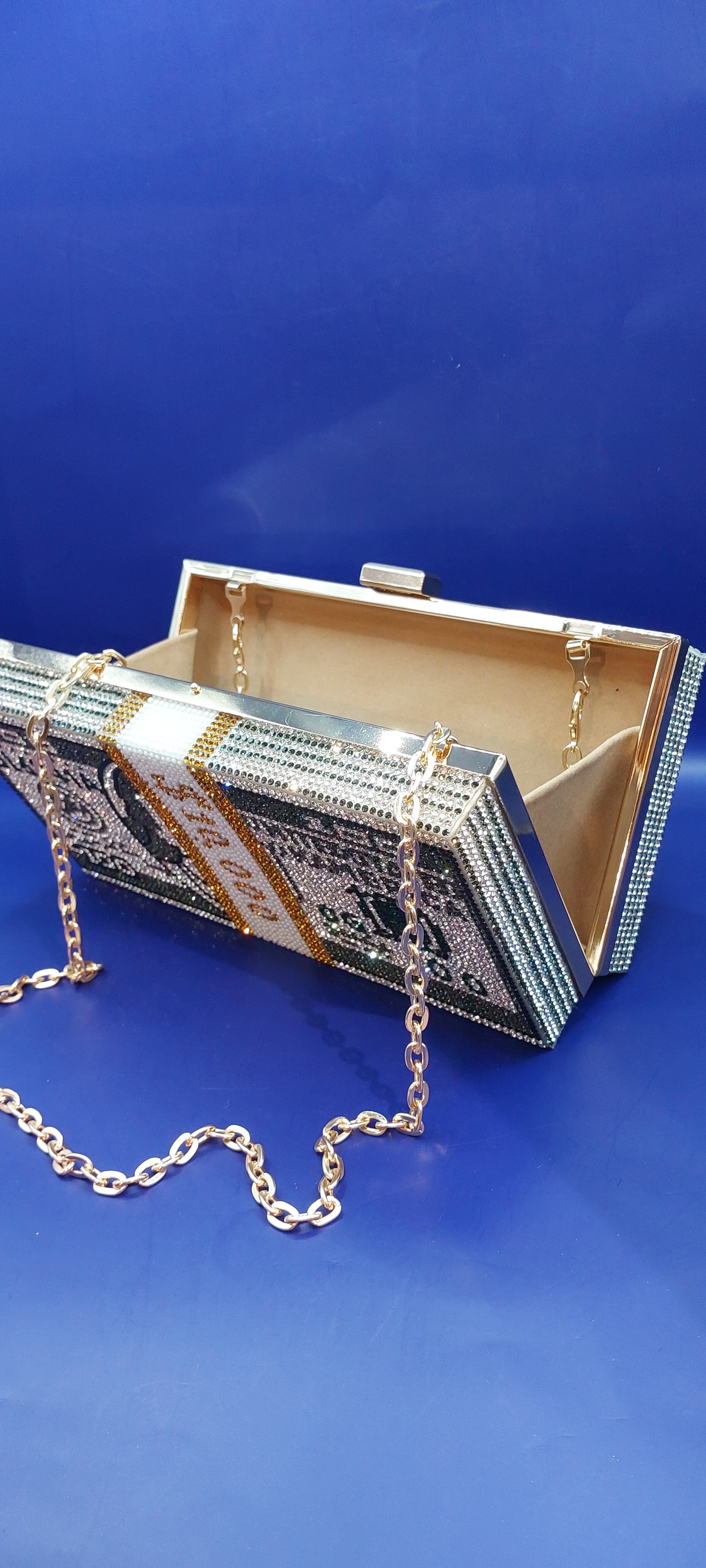 10 000 Dollar Bill Rhinestone Statement Clutch Purse House of Inaayat