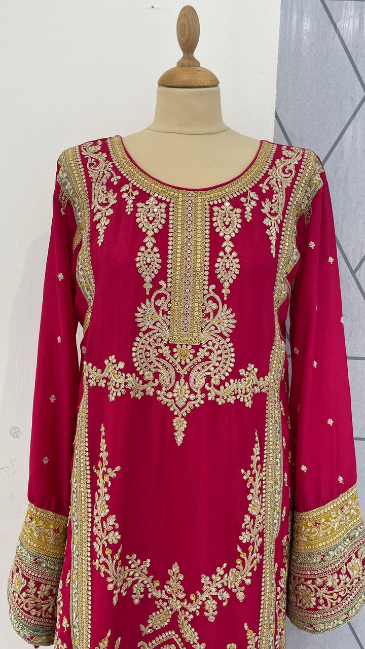 Navya Rani Pink with Gold Palazzo Sets (Ready to Wear)