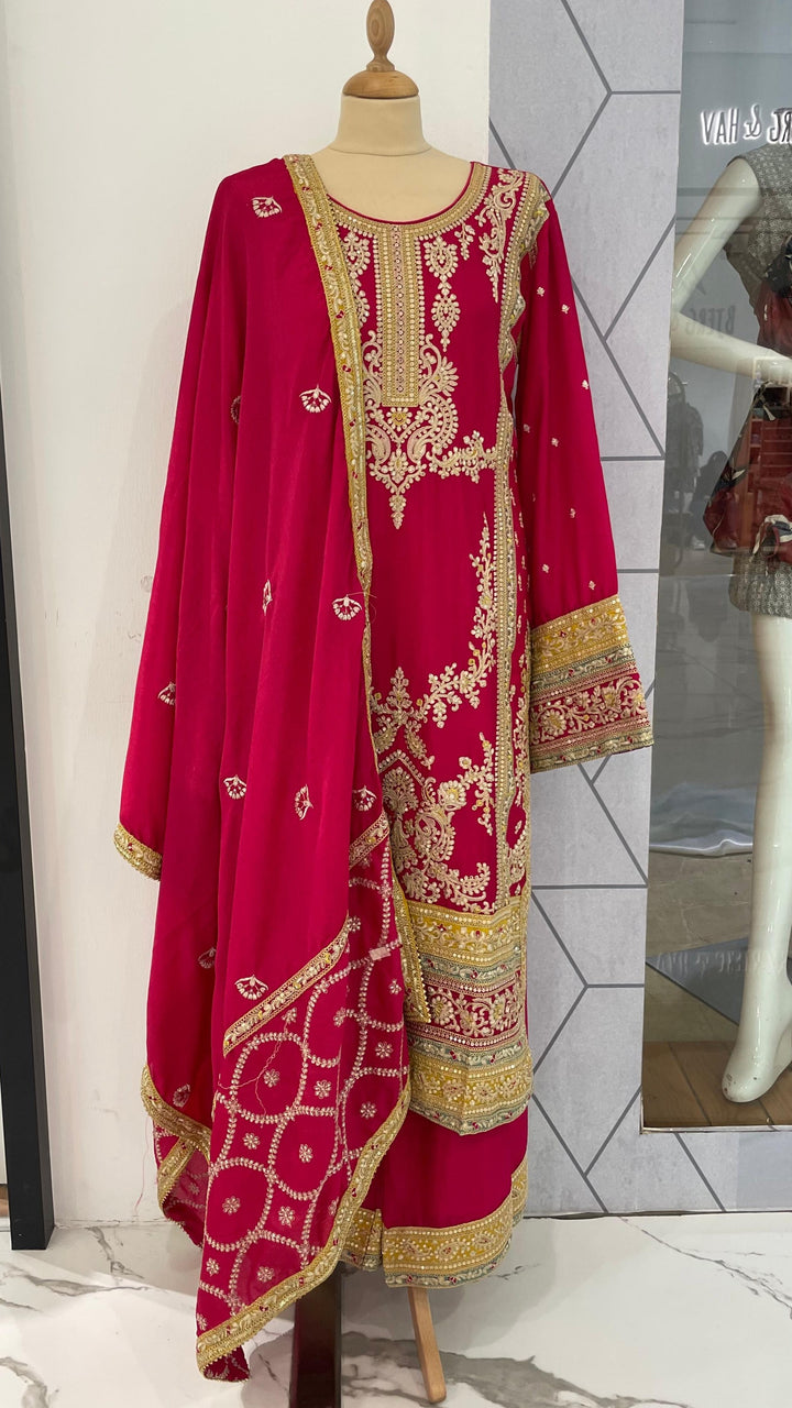 Navya Rani Pink with Gold Palazzo Sets (Ready to Wear)