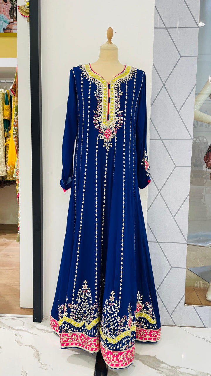 Navya Gota Electric Blue Anarkali Set (Ready to Wear)