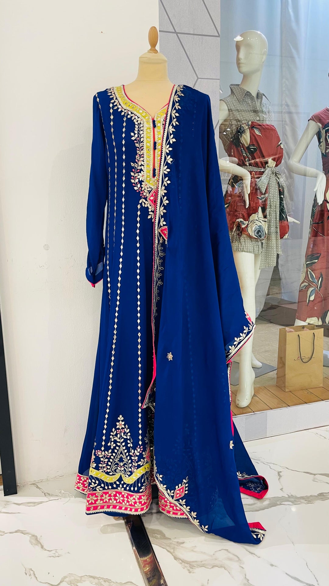 Navya Gota Electric Blue Anarkali Set (Ready to Wear)