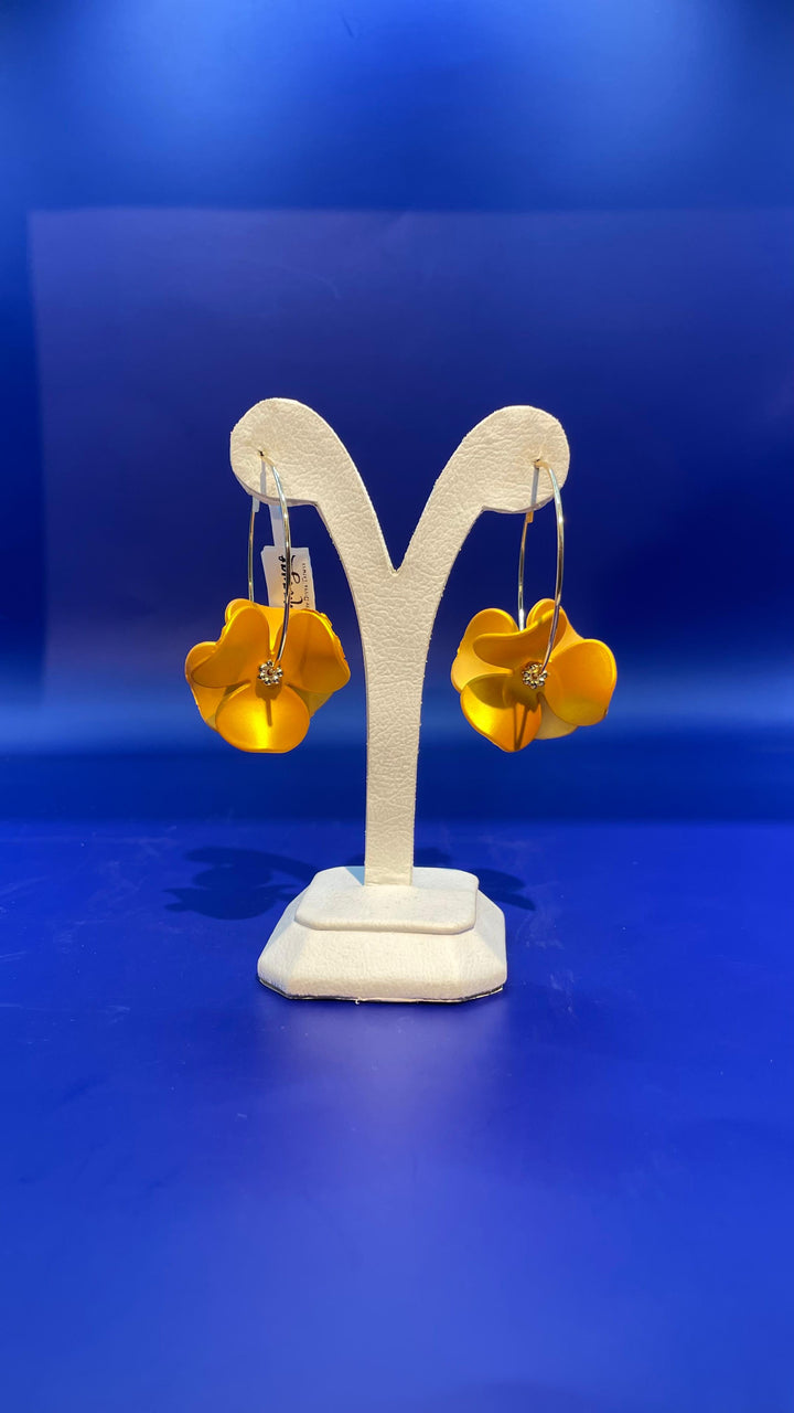 Sandra Hoops Orange Flower Earrings