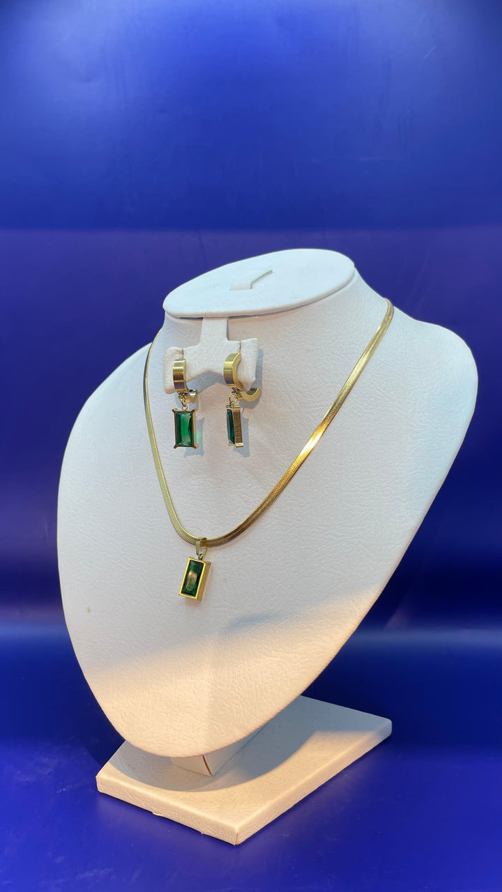 Our "Zuhi'' Gold with Emerald Green Necklace and Earring Set