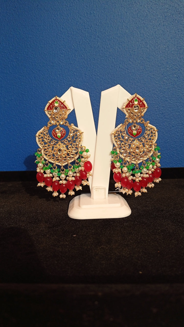 Zafina Red, Green and White Beaded Earrings