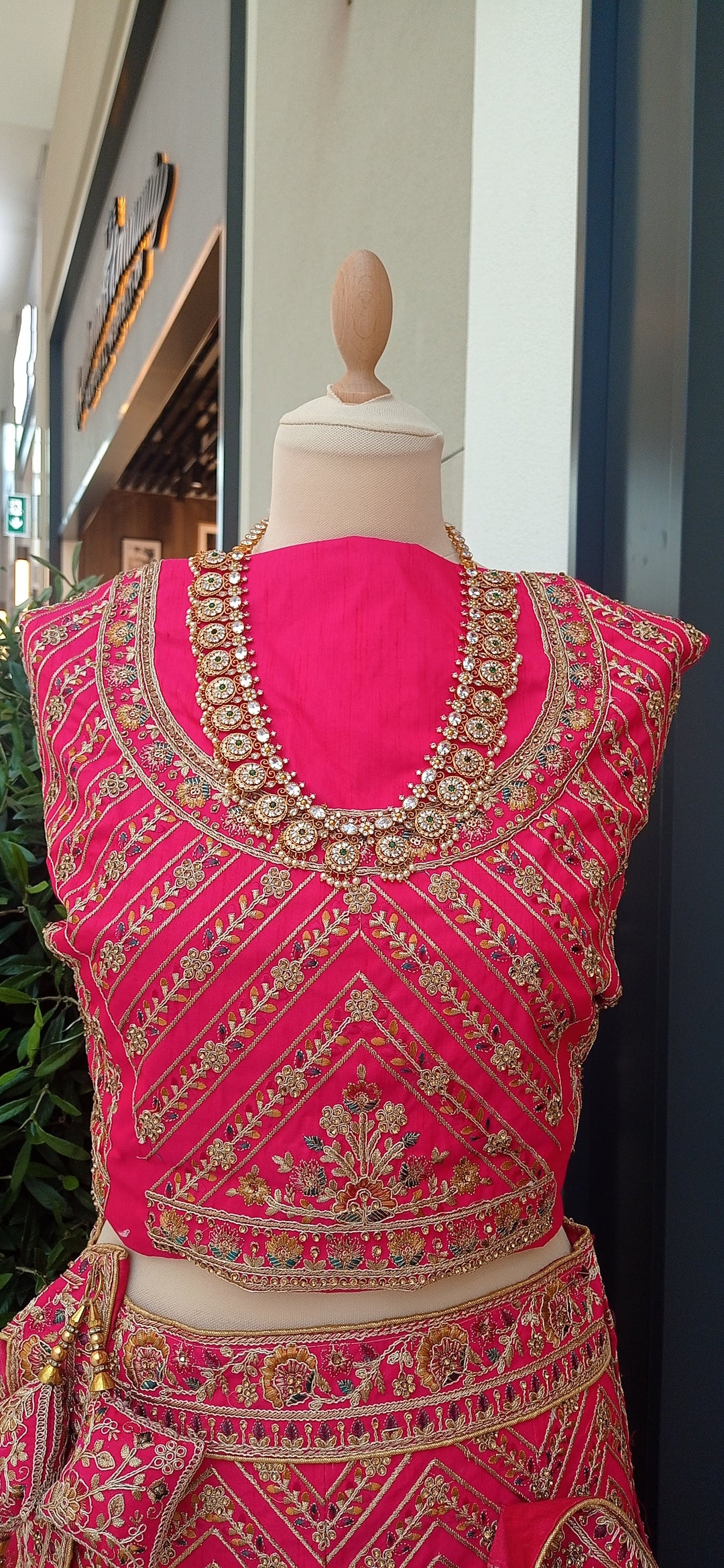 Shagun Bridal Rani Pink and Gold Mughal Lehenga in dubai (Unstitched)
