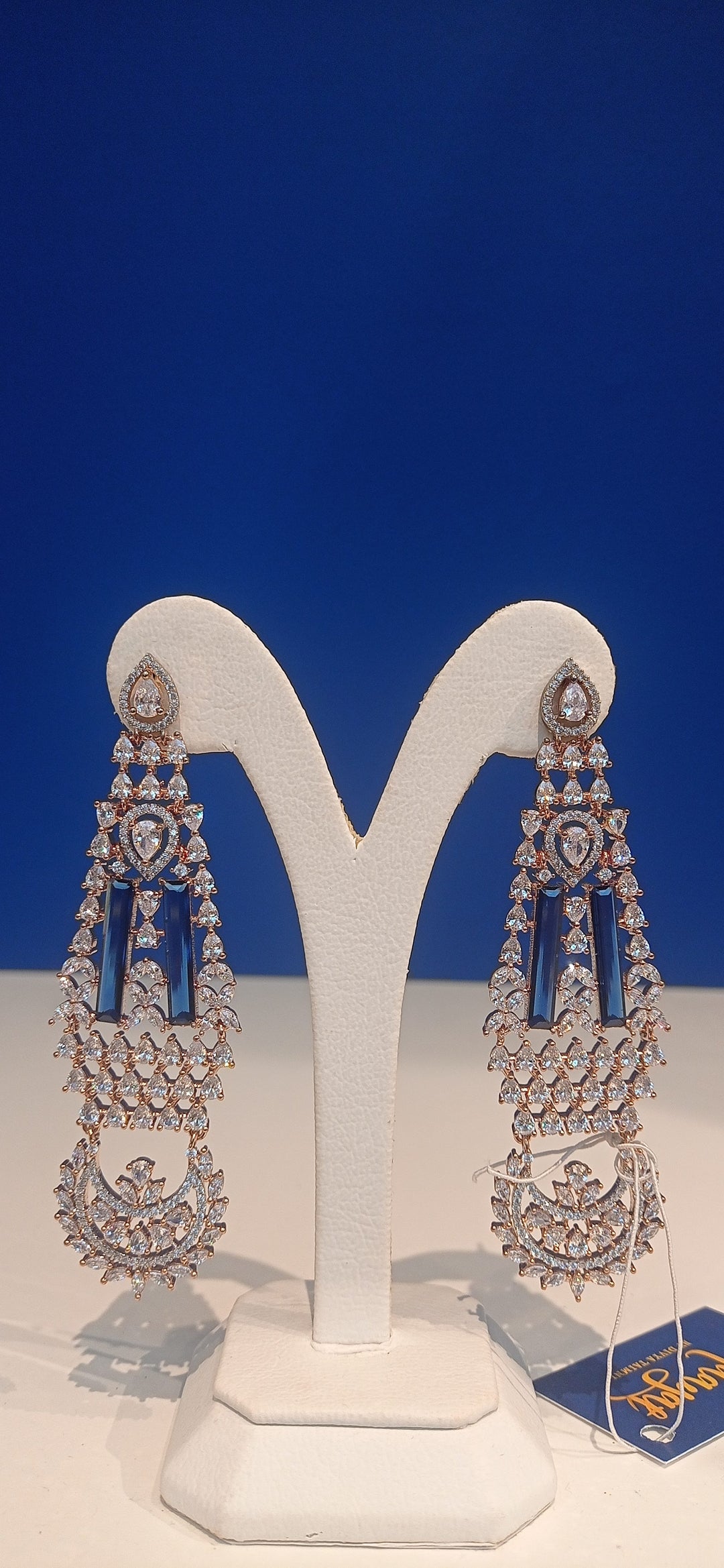 Zahira Art Deco Sapphire and Zircon Diamond Crystal Party Earrings