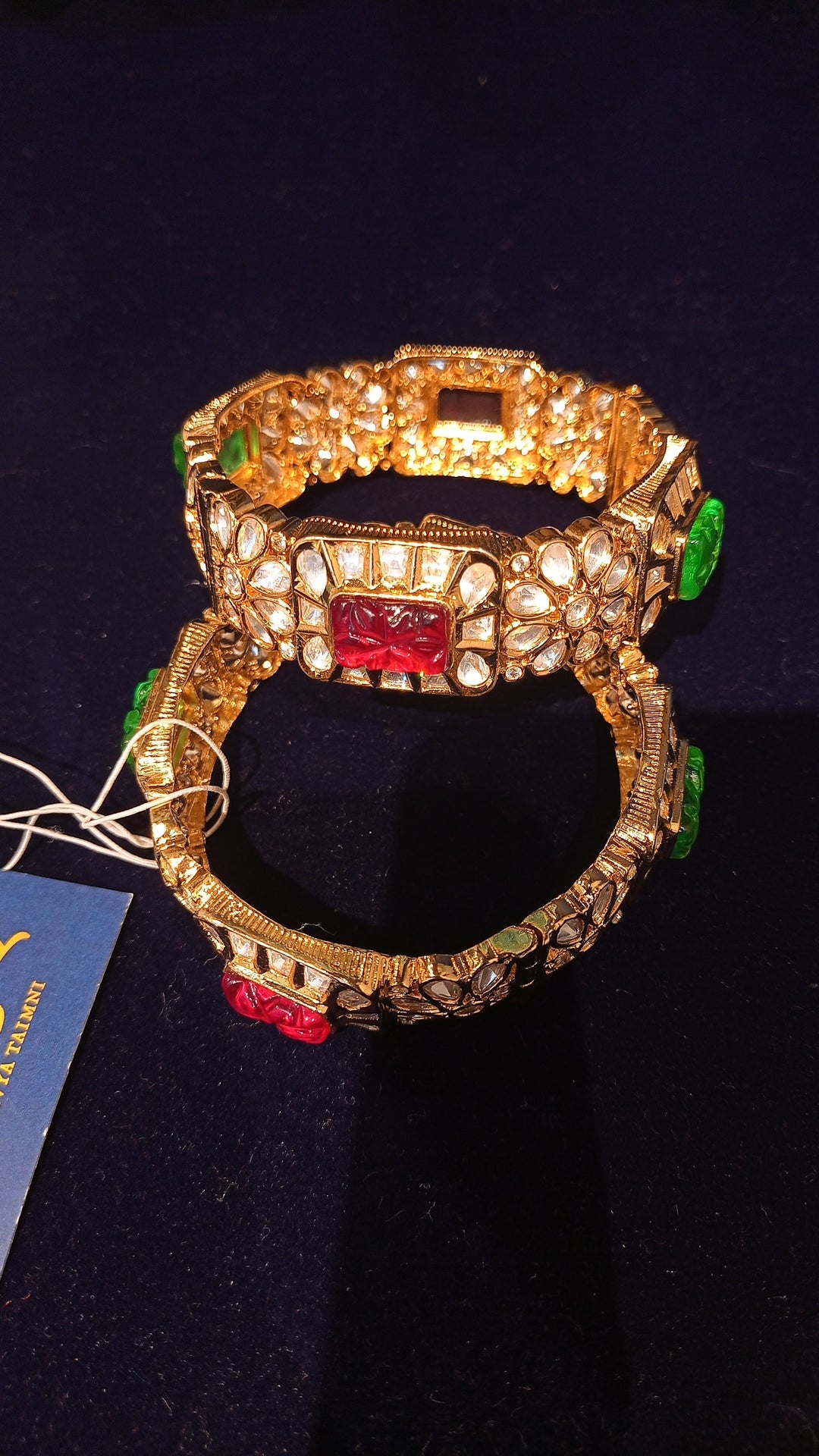Lorina Kundan Polki Diamonds with Ruby and Emerald Gemstones Bracelet Set