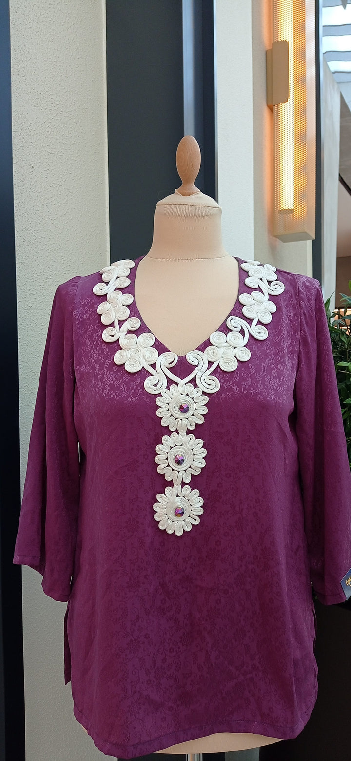 Trisha Purple Sleeveless Designer Blouse with White 3D Swirls and Flowers