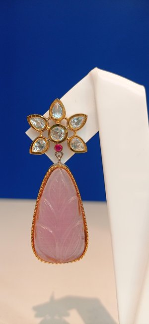 Inara Pink Kundan Leaf and Flower Earrings