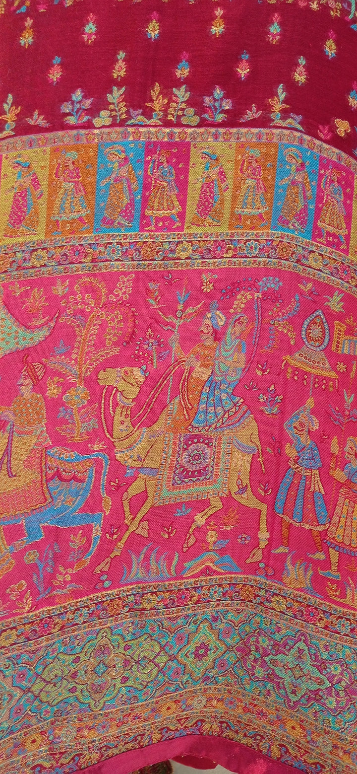 Kimaya Maroon and Pink Silk Kaftan with a Mughal Procession Scene