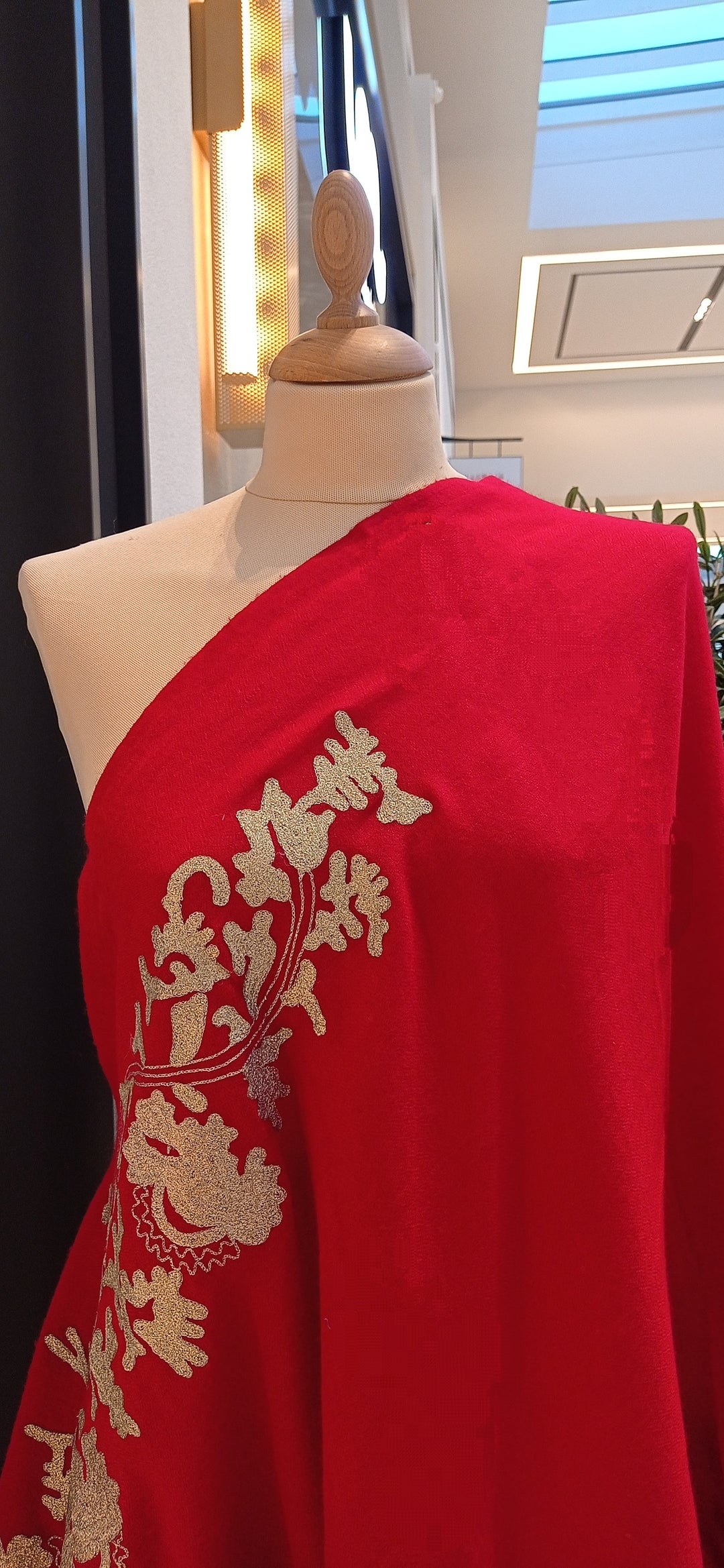 Kareena Red Cashmere Stole with Floral Baadla Embroidery