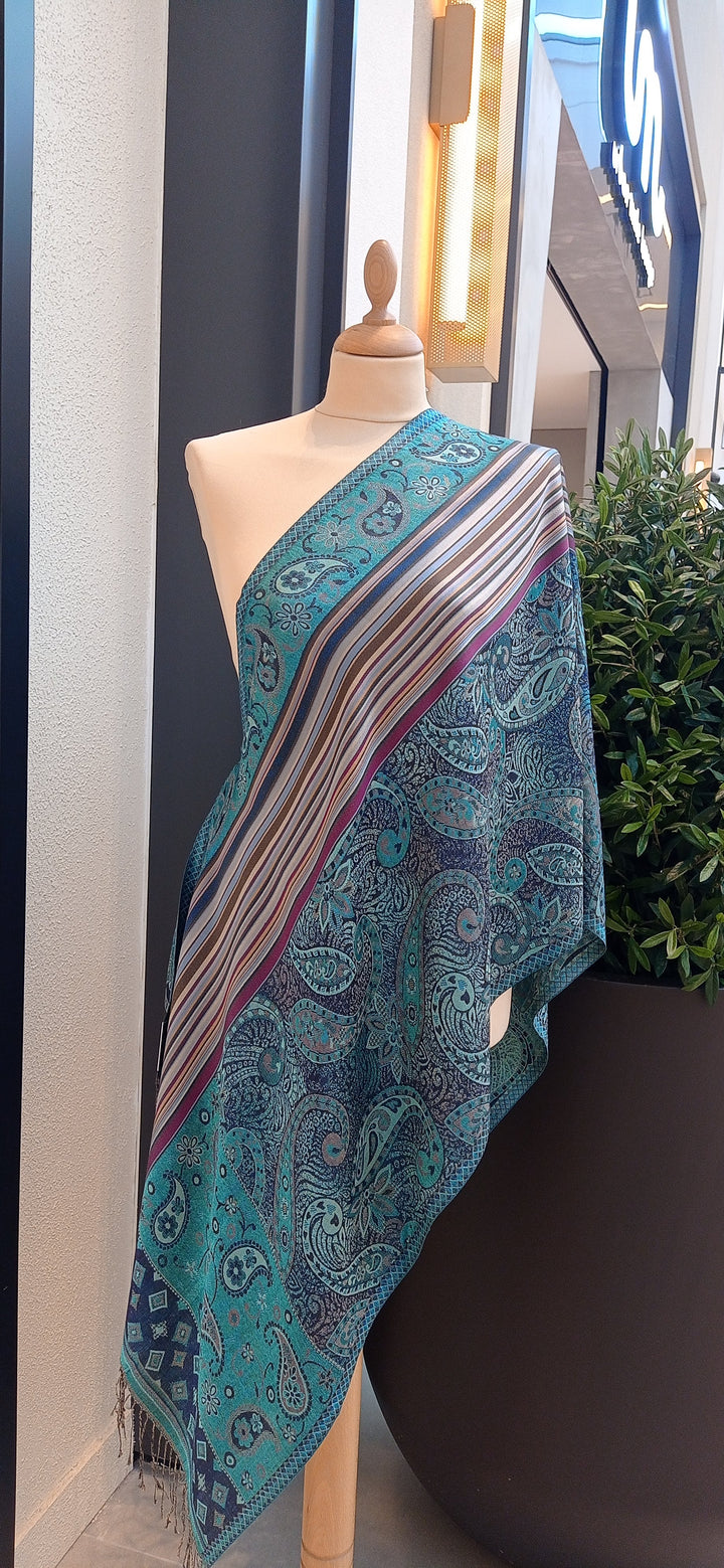 Blue Mixed Patterned Silk Scarf