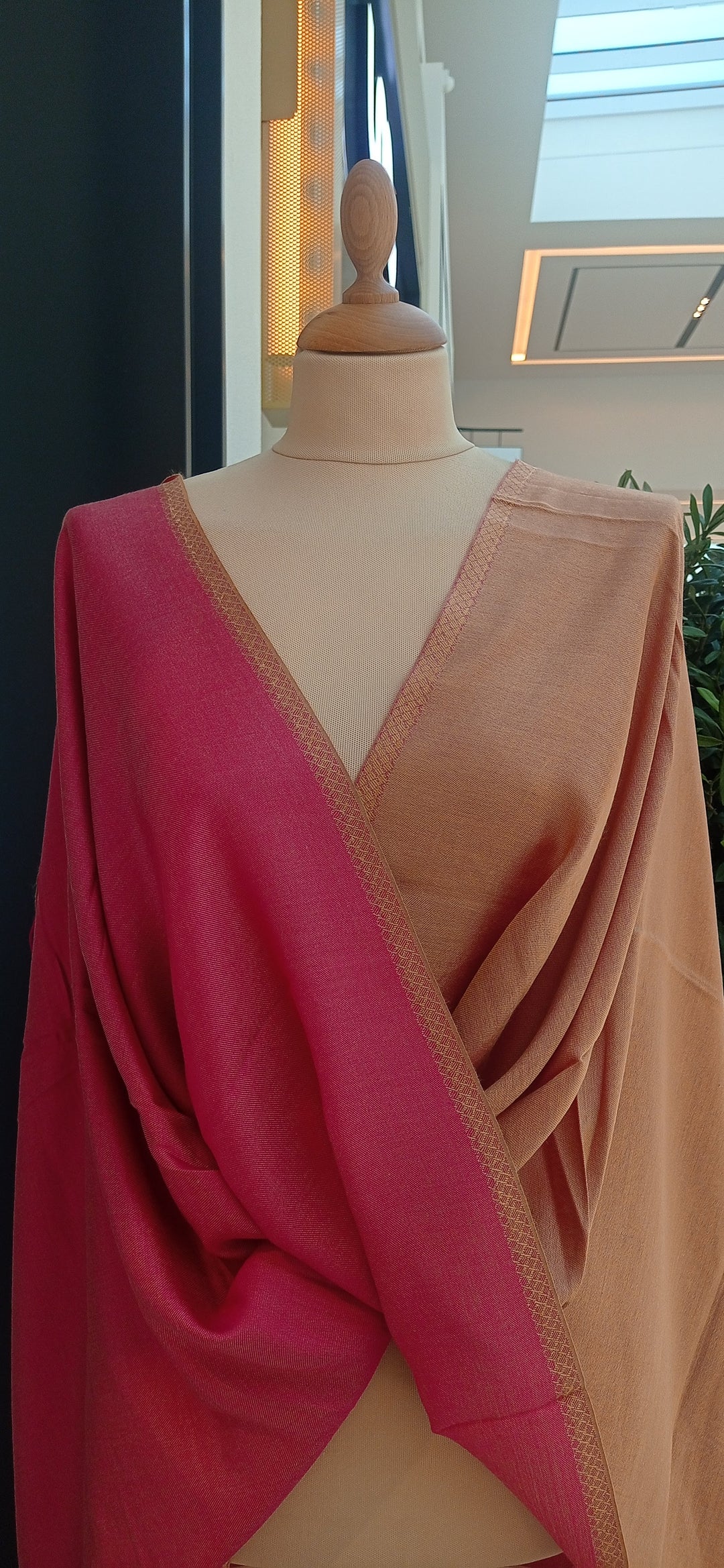 Pink and Gold Plain Reversible Silk Stole