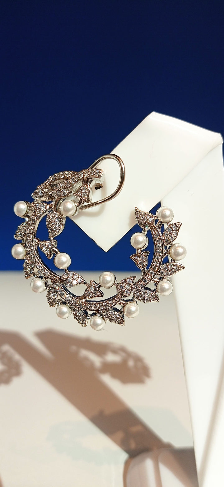 Pia Crescent Moon Antique-finish Crystal and Pearl Hoop Earrings