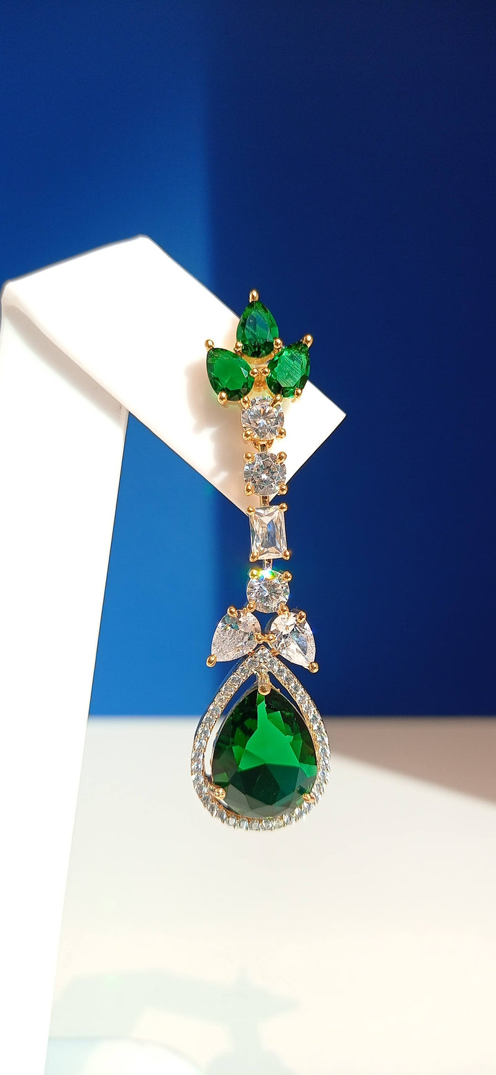 Christie Emerald and Zircon Diamond Petal Crystal Stone Earrings