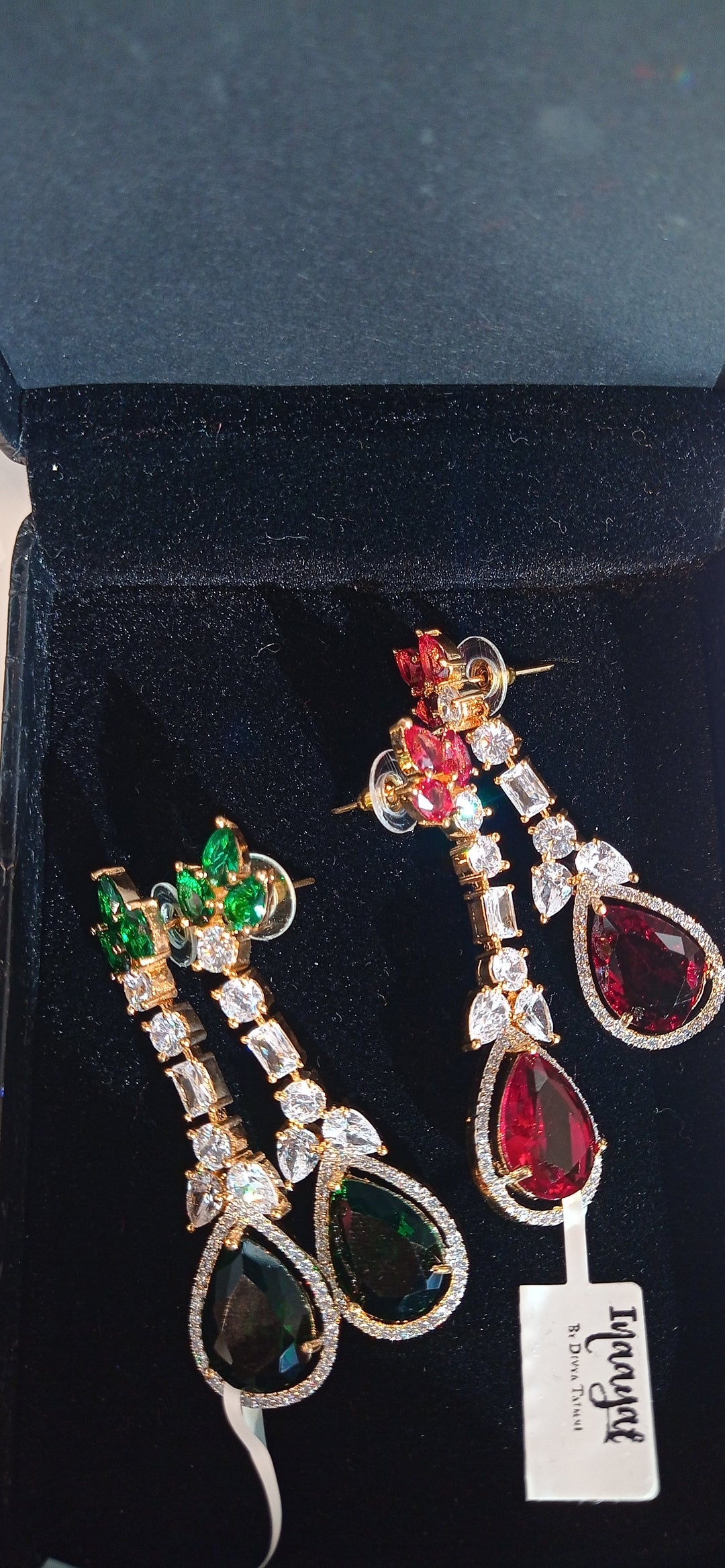 Christie Ruby and Zircon Diamond Petal Crystal Stone Earrings
