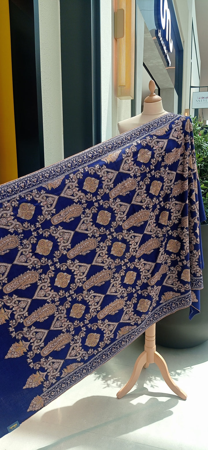 Nivina Royal Blue Pashmina Shawl with Delicate Embroidery