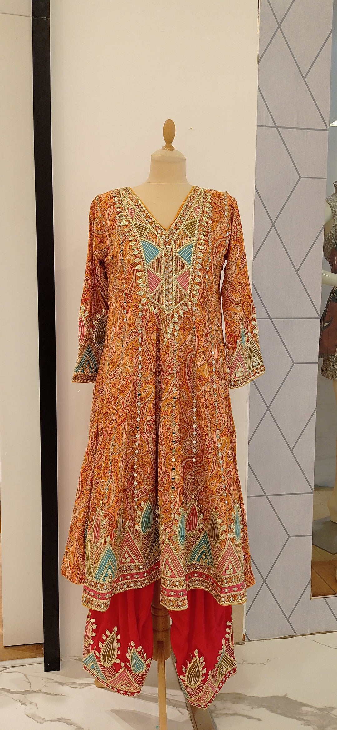 Navya Orange and Pink Short Afghani-Style Anarkali Suit (Ready to Wear)