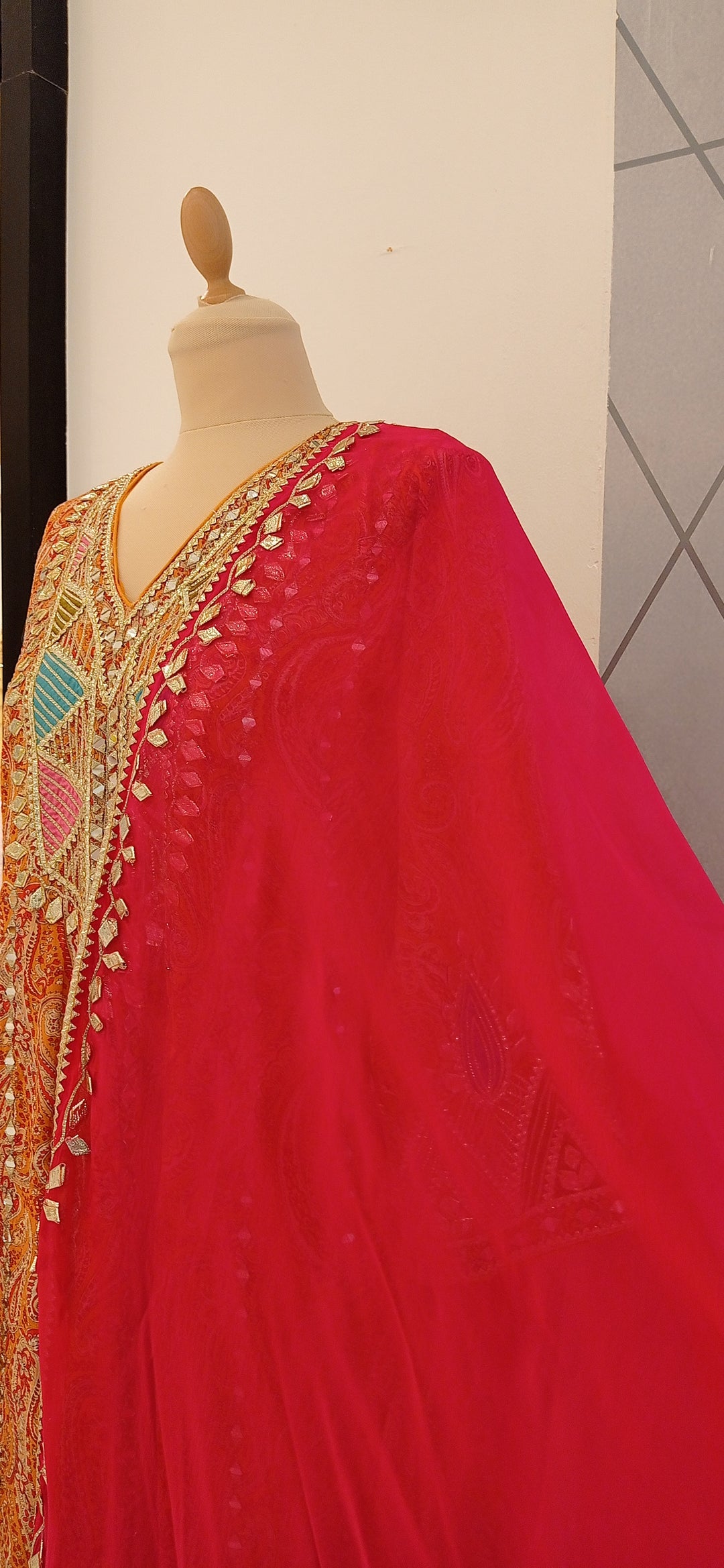 Navya Orange and Pink Short Afghani-Style Anarkali Suit (Ready to Wear)