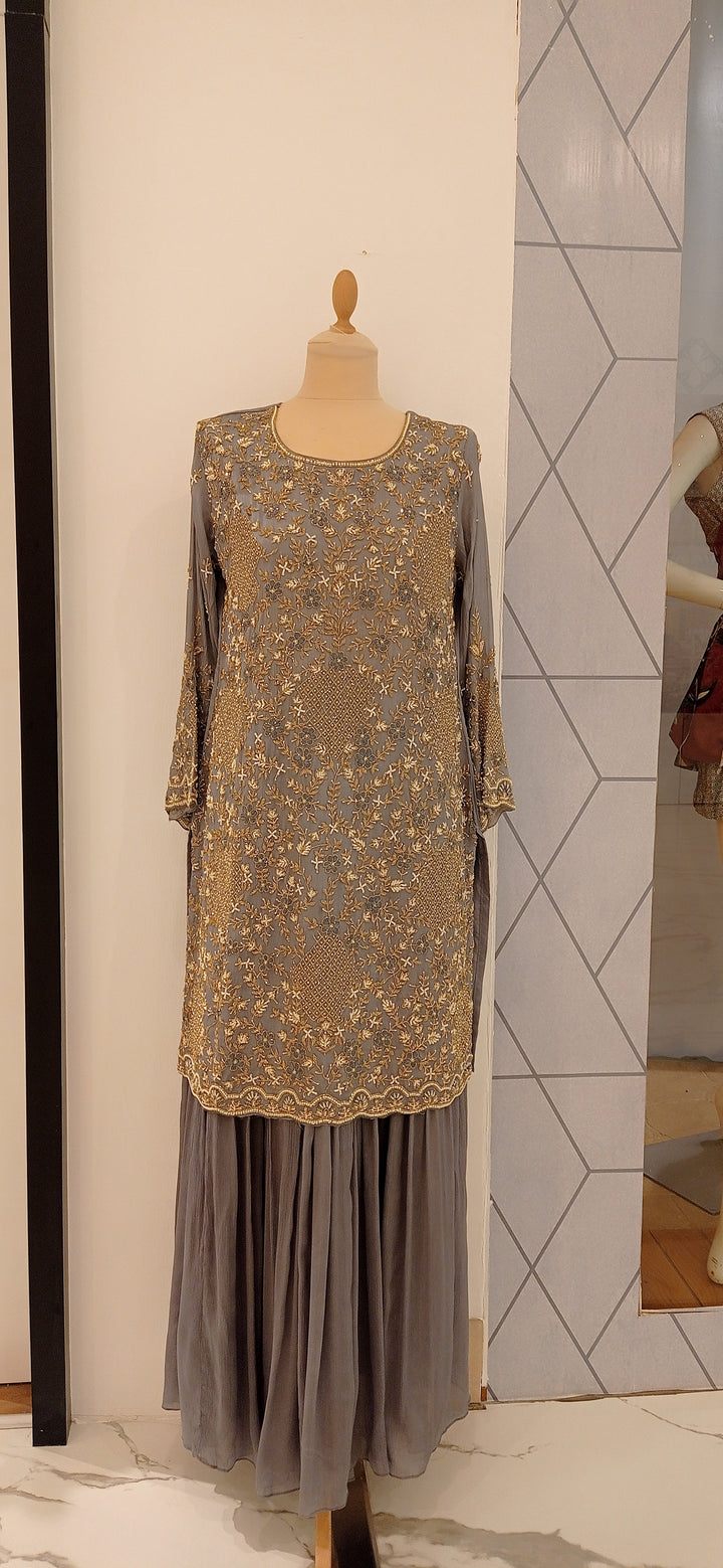 Navya Periwinkle Grey Suit with Beaded Kurta, Pant and Dupatta (Ready to Wear)