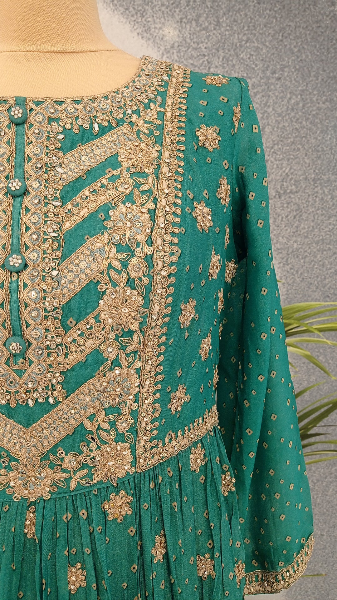 Navya Turquoise Rhinestones Anarkali Set (Ready to Wear)
